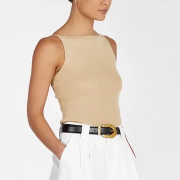 NEW DISSHTaylor Sand Knit Tank Beige Khaki Stretchy Clean Fit minimalist - Picture 3 of 9